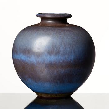 Berndt Friberg, a blue and brown 'rabbit's fur' stoneware vase, Gustavsberg studio, Sweden 1965.
