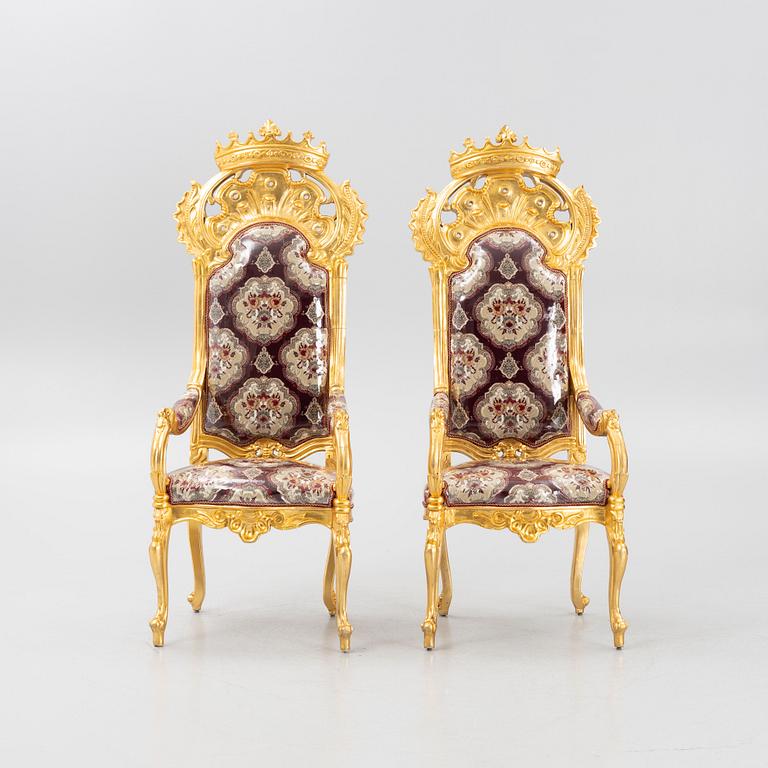 Tronstolar, ett par, barockstil, troligen Italien. 1900-talets slut.