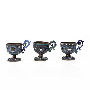 Supkoppar, 5 st, silver och cloisonne, St Petersburg, Ryssland, efter 1882.