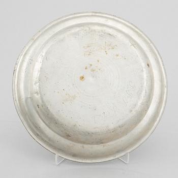 Tin trays, three pieces by William Helleday and Israel Buhrman, Stockholm, 1820 and 1834.