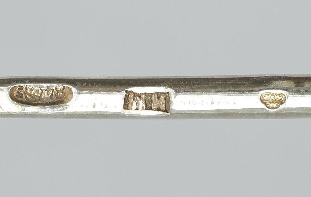 TESKEDAR, 12st, förgyllt silver, sannolikt Ivan Sergeyevich Lebedkin, Moskva, Ryssland, tidigt 1900-tal.