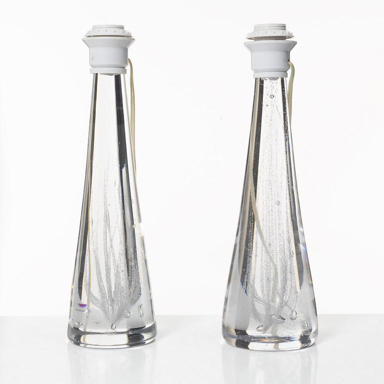 Vicke Lindstrand, a pair of glass table lamps, Kosta.