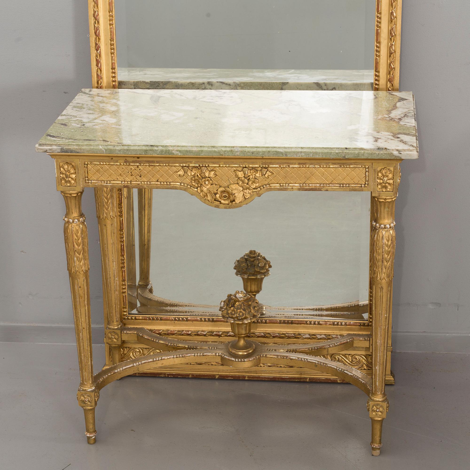 SPEGEL MED KONSOLBORD, gustaviansk stil, 1900-talets första hälft.