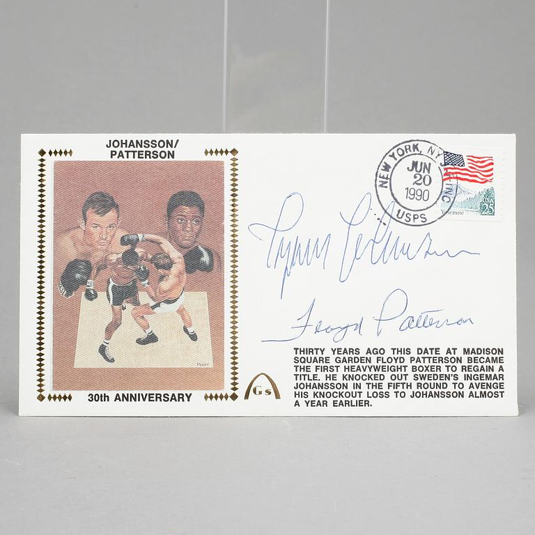 INGEMAR JOHANSSON SAMT FLOYD PATTERSON, autografer på förstadagsbrev, dat 20 juni 1990.