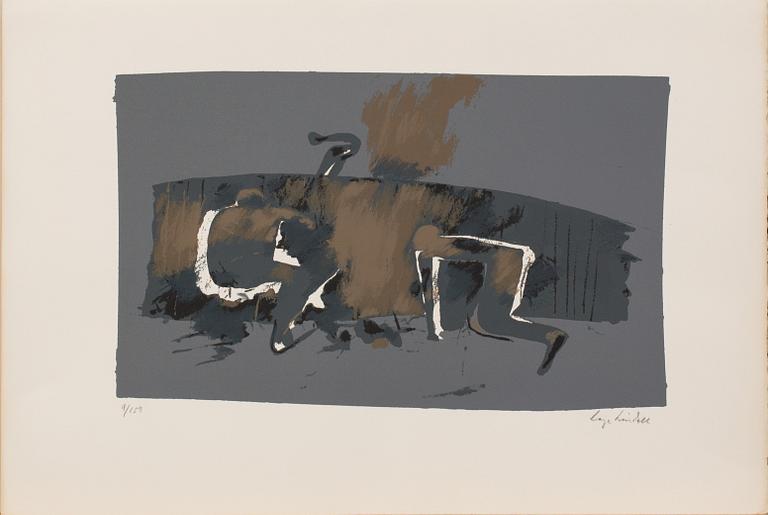 MAPP, litografier 5 st, bl.a. Jörgen Fogelquist, Ulf Trotzig, Anders Österlin, Nr 9/150, daterad 1974.