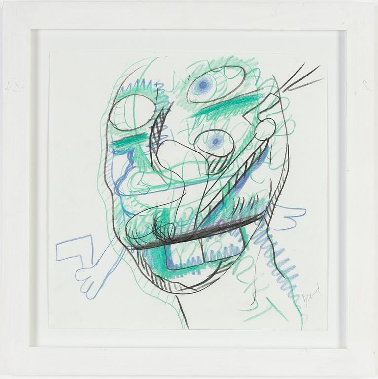 Bjarne Melgaard, chalk drawing, signed.