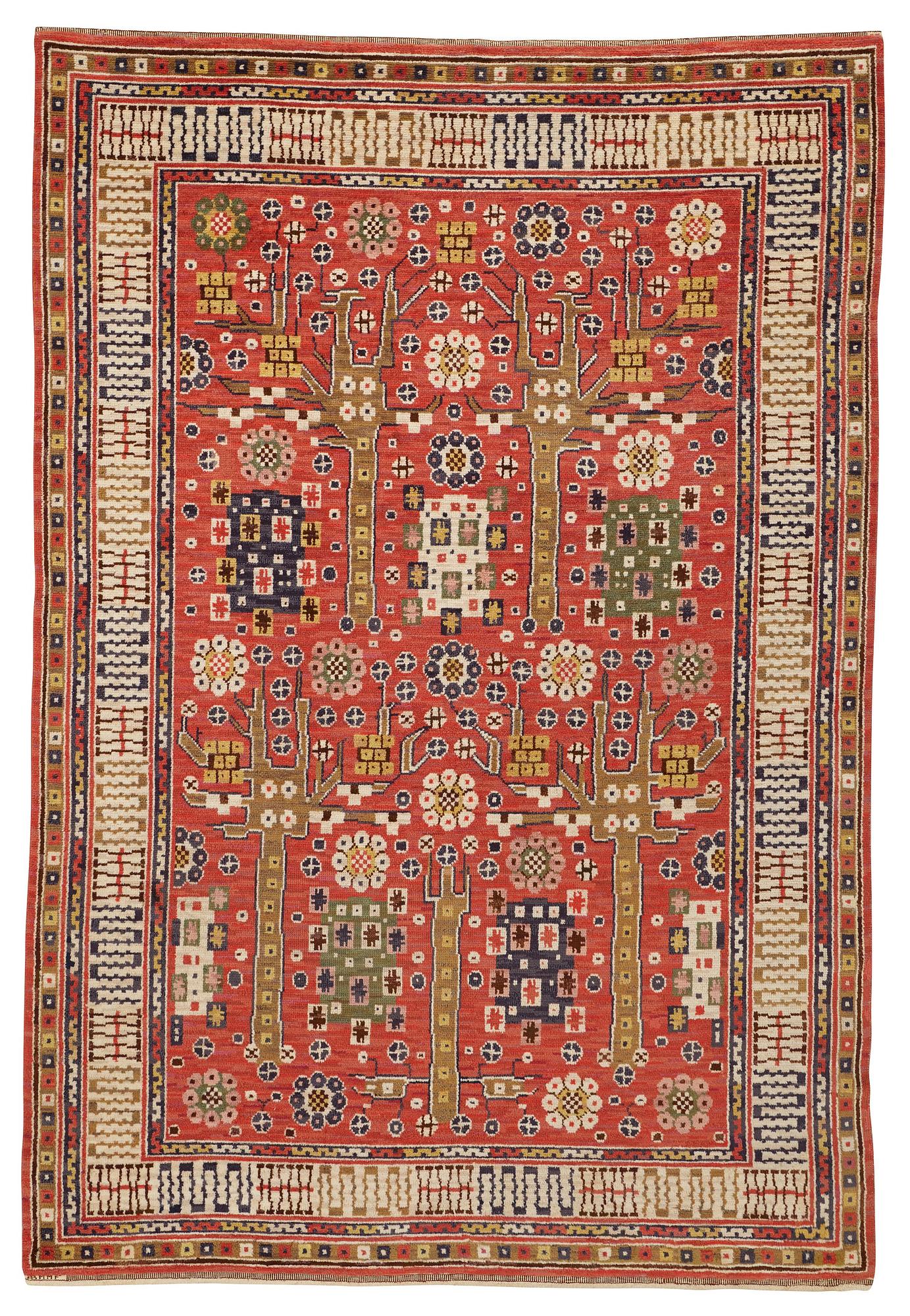 Märta Måås-Fjetterström, Matta, "Röda trädgårdsmattan", flossa, ca 335,5-337,5 x 224,5-230,5 cm, signerad AB MMF.