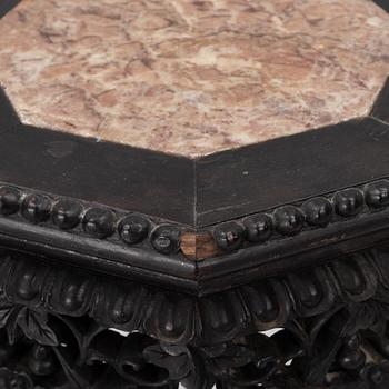 A Chinese small table, carved wood and stone, 1900s.