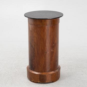 A mahogany veneered cabinet/bedside table with stone top, 19th Century.