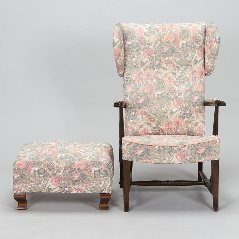 Carl Gustaf Hiort af Ornäs, nojatuoli, "Tohtori", Hiort Tuote Puunveisto, ja rahi, 1940-luku.