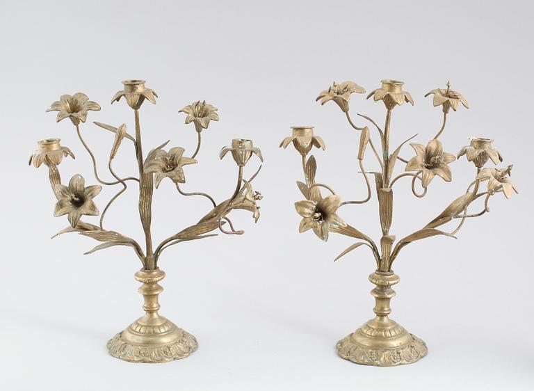 KANDELABRAR, 1 par, mässing, Frankrike, 1800-/1900-tal.