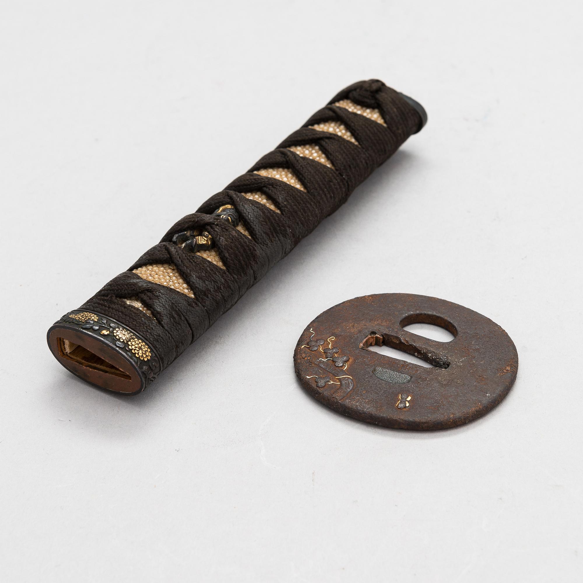 Japanese sword mountings, tsuba and tsuka.