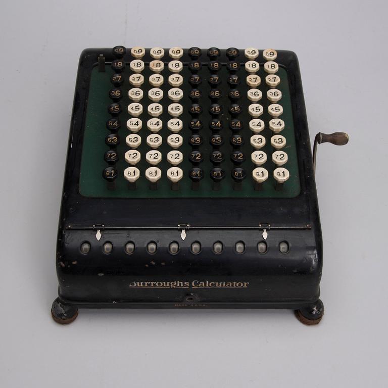 RÄKNEMASKINER 2 st, Burroughs calculator och Trinks-Brunsoiga, 1900-talets första hälft.