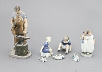 PARTI FIGURINER, 7 st, porslin, mestadels Bing o Gröndahl samt Royal Copenhagen, Danmark, 1900-tal.