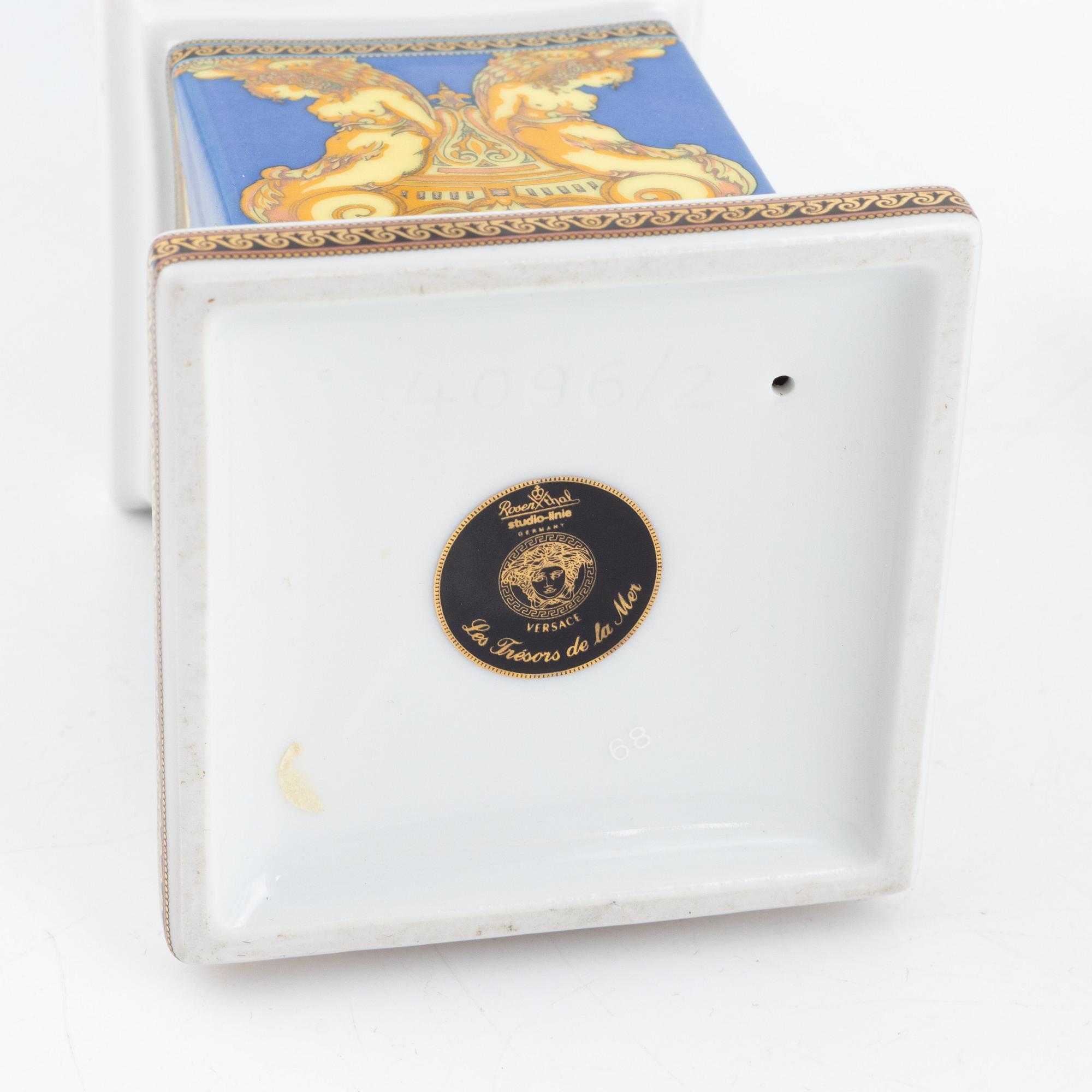 Versace, a "Les Tresors de la Mer" porcelain obeslique and tray, for Studio-line Rosenthal, Germany.