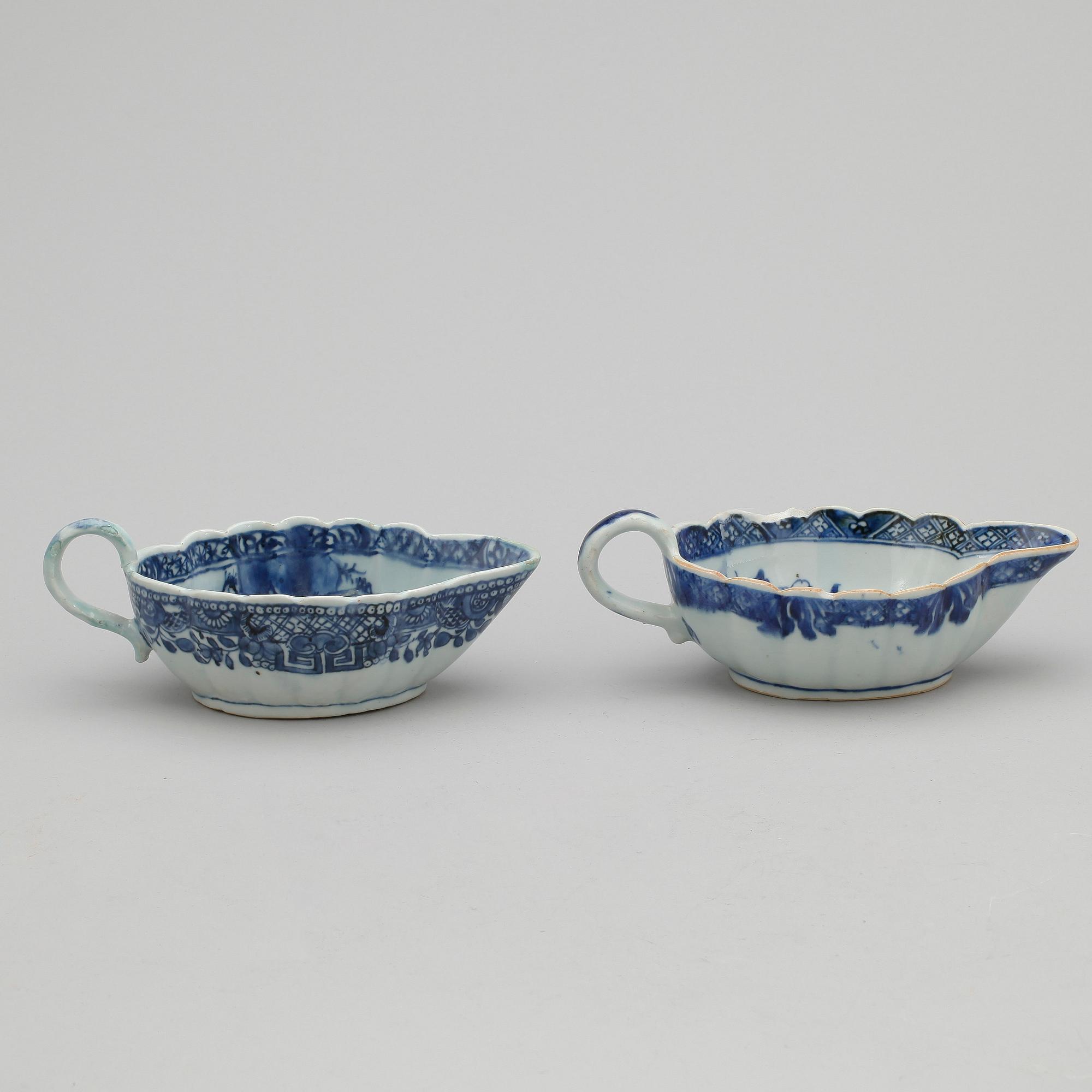 SÅSSNIPOR, 2 stycken, kompaniporslin, 1700-tal.