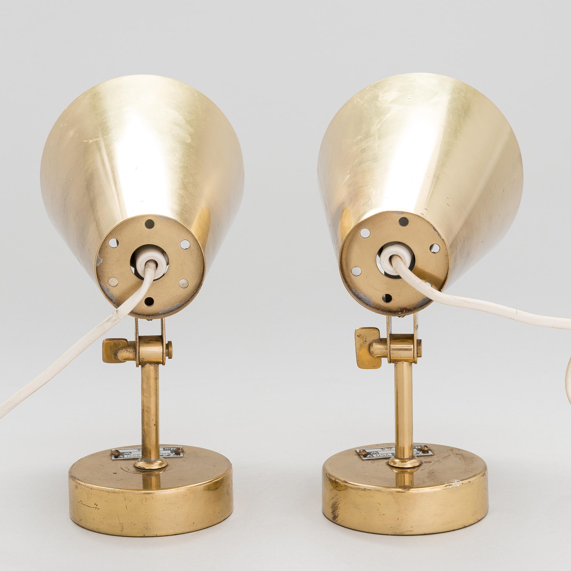 PAAVO TYNELL, a pair of mid-20th century 'A 4' wall lights for Idman.