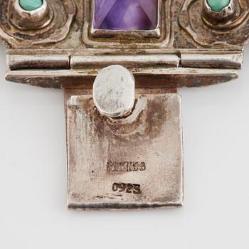 Silver amethyst and turquoise bracelet, Mexico.
