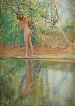 580. Carl Larsson, "Leontine, naken vid stranden" (Leontine, nude by the beach).