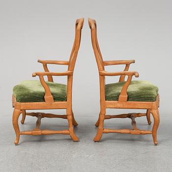 KARMSTOLAR, ett par, rokoko, 1700-talets andra hälft.