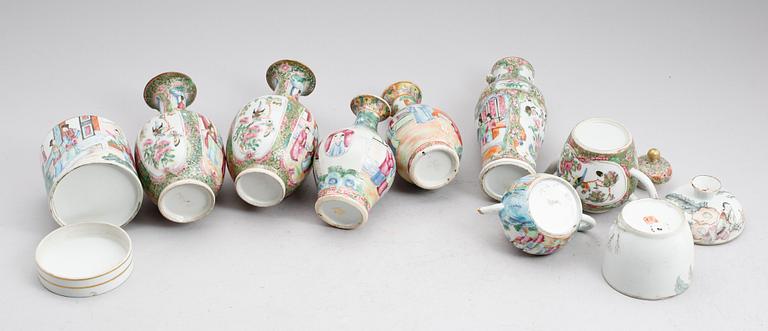 SAMLING PORSLINSFÖREMÅL, 9 delar, bl a Kanton, Kina, 1800-tal.