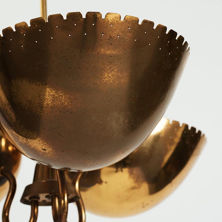 Carl-Axel Acking, probably, a Swedish Modern three light brass ceiling light, Arvid Böhlmarks Lampfabrik, 1940's.