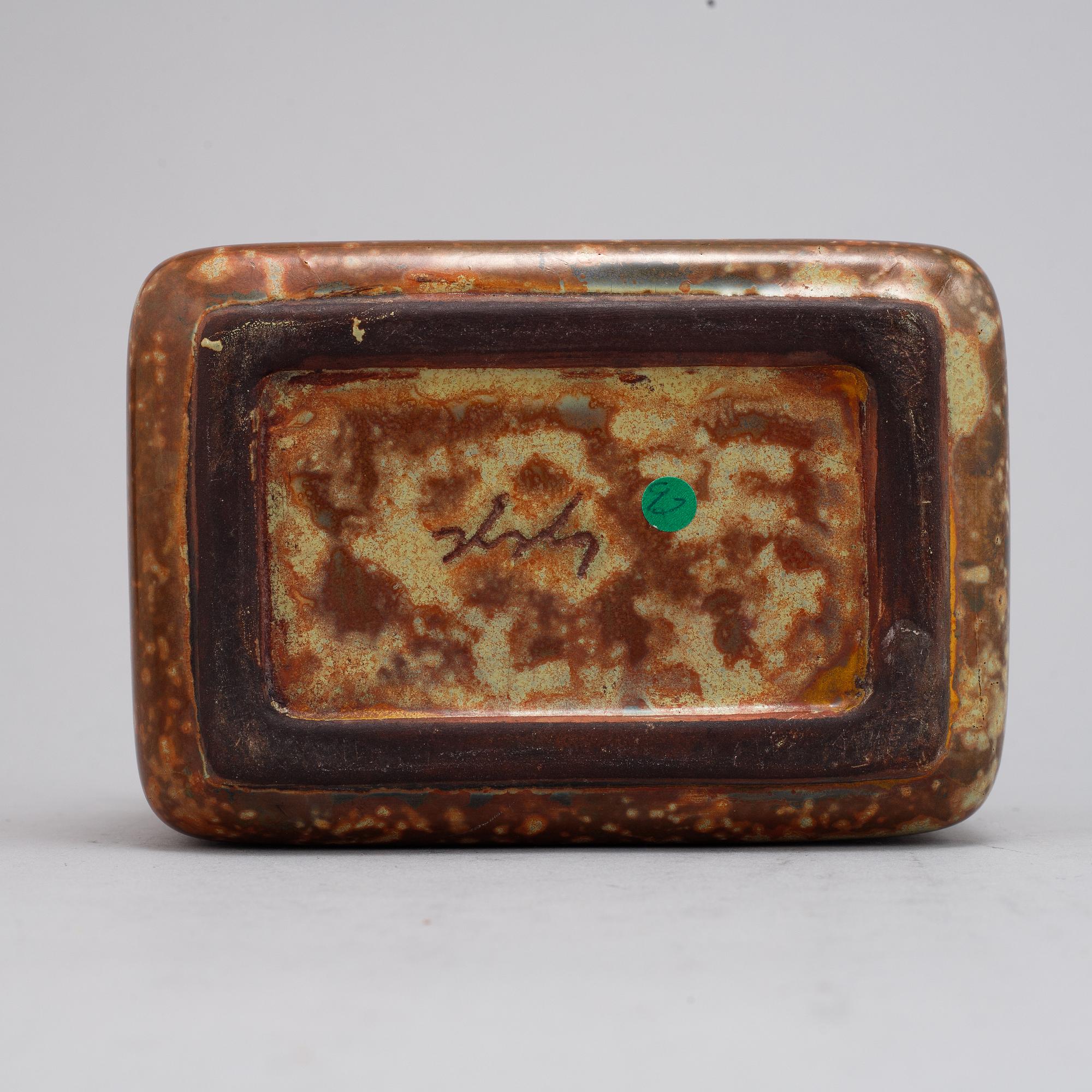 Hans Hedberg, a glazed ceramic lidded box, Biot, France, signed Hbg.