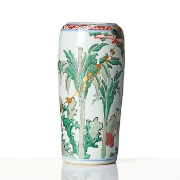 A Transitional wucai 'ladies and boys' vase, 17th century.