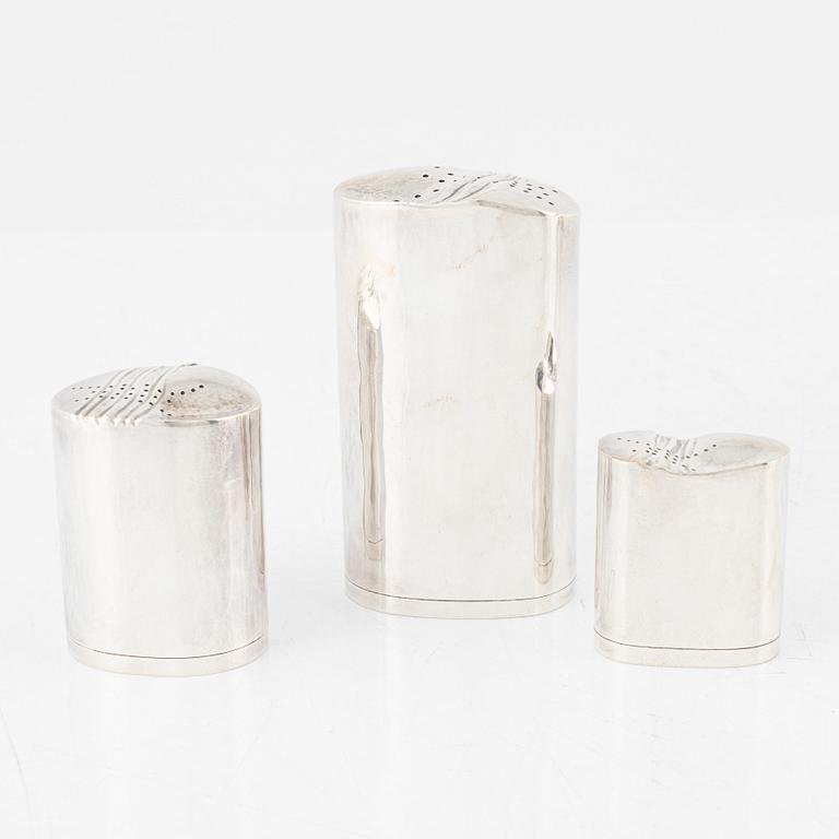 Josefine Davidsson, a sugar caster, a salt & pepper and a vase, Josefine Davidsson Silversmide, Stockholm, 1985-1998.