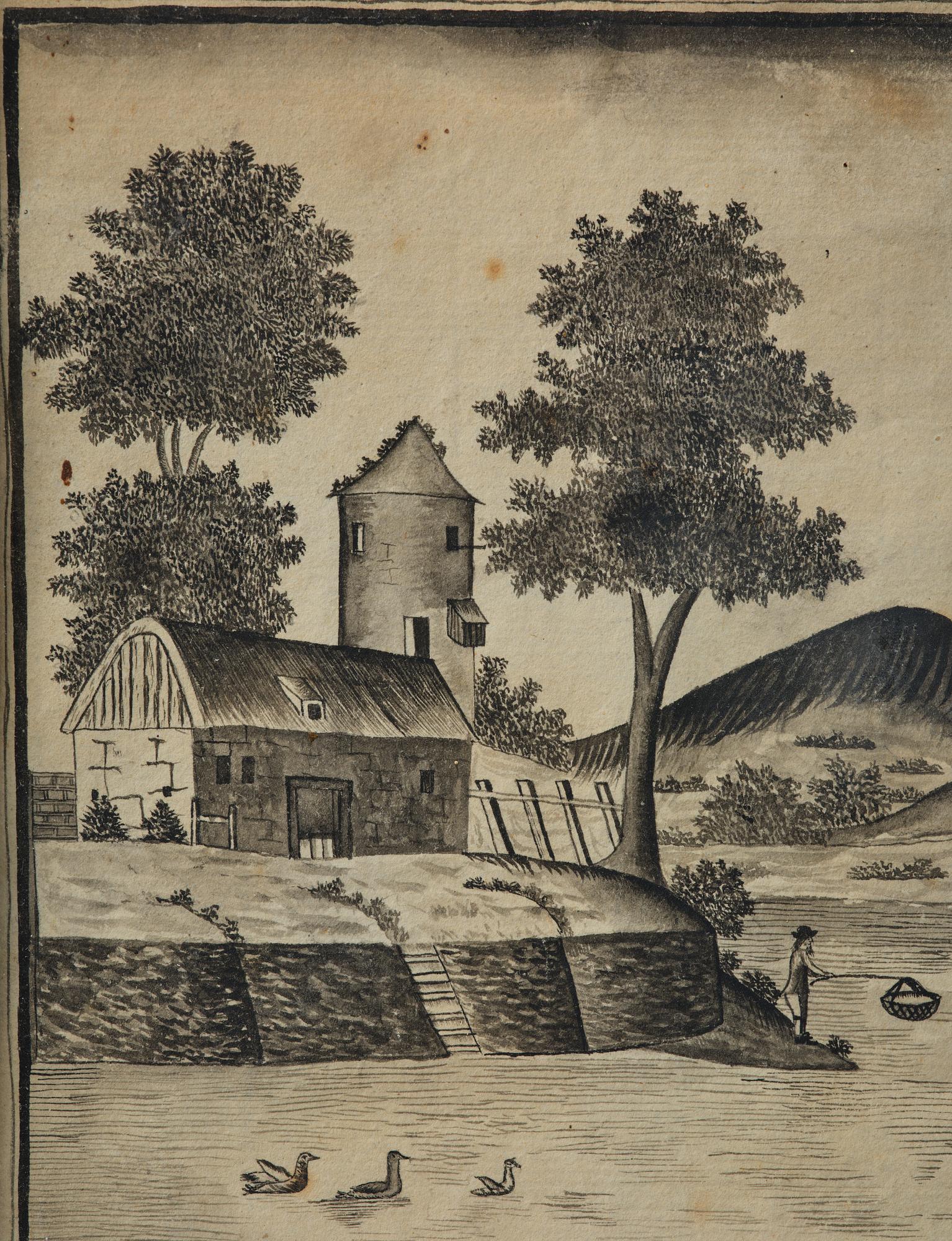 Swedish artist, fisherman in a lake landscape, late 18th century/early 19th century.