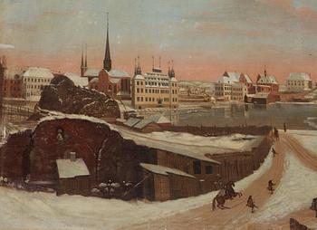 Utsikt från Slottsbacken, vinterbild.
