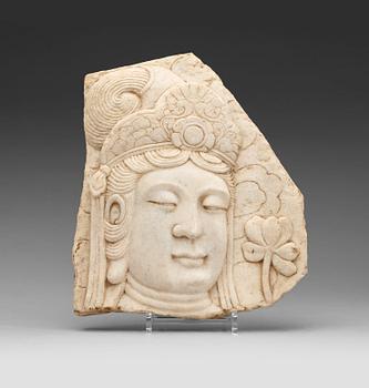 A carved marble fragment, tang style, about 1900.