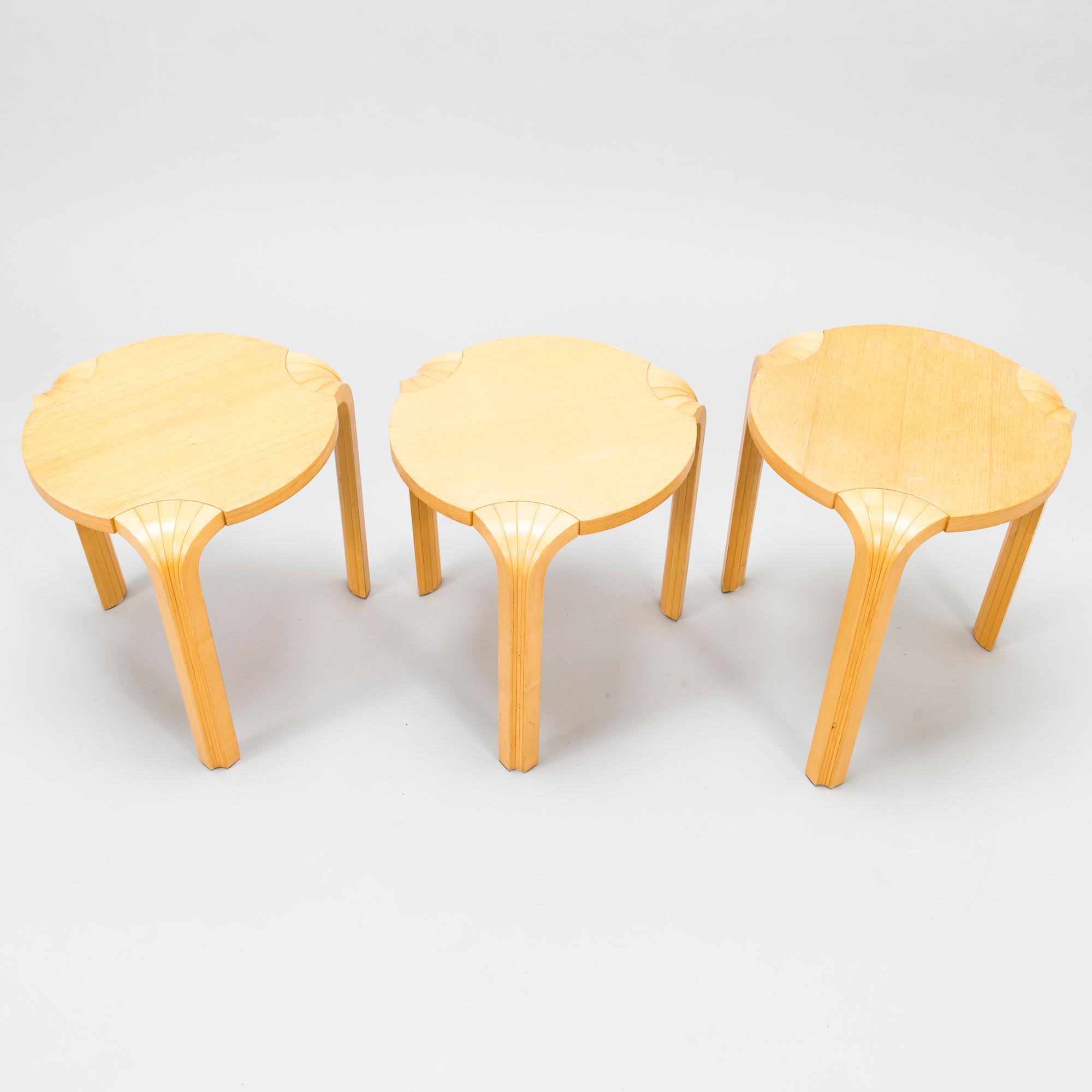 ALVAR AALTO, A set of three 'X600' stools for Artek, late 1990s.