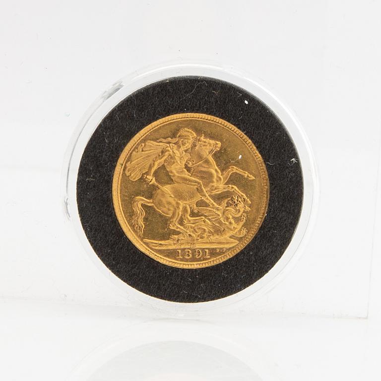 Guldmynt Storbritannien, Drottning Victoria 1 Sovereign, 1890.