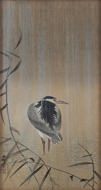 Ohara Koson, 'Night heron in the rain'.