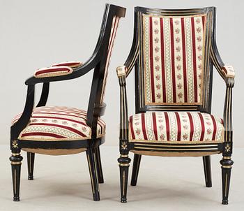 KARMSTOLAR, ett par, gustaviansk stil, 1900-talets mitt.