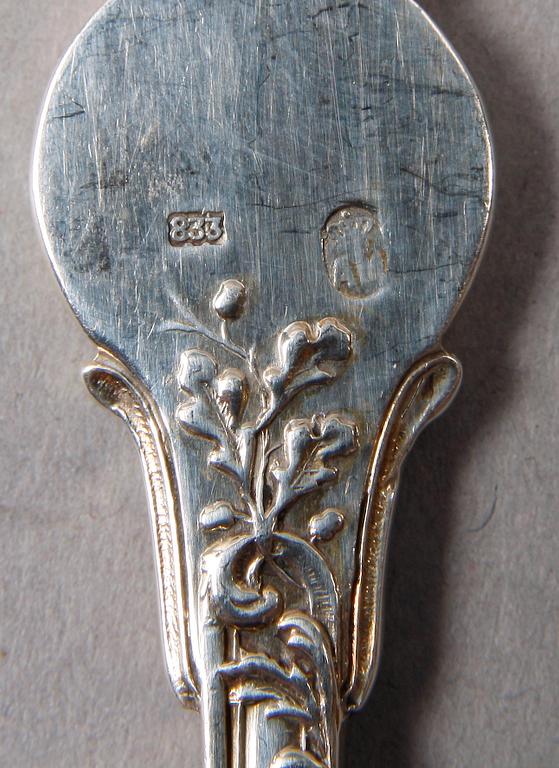 HUMMERGAFFLAR, 6 st, silver, rokokostil, Danmark.