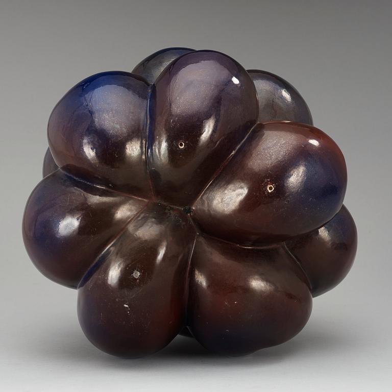 A Hans Hedberg faience sculpture of a blackberry with a patinated bronze stand, Biot, France.