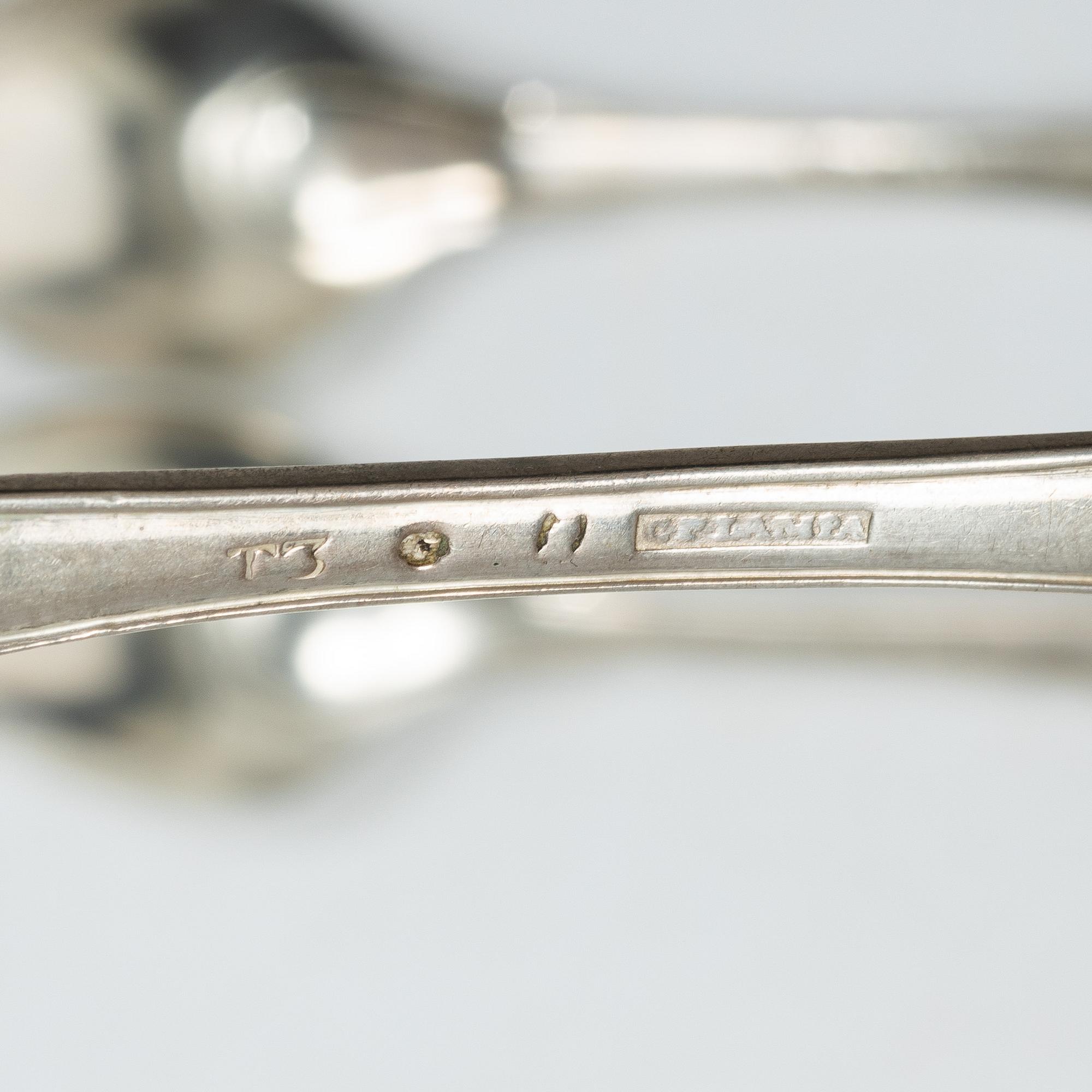 Five Swedish silver tablespoons, Stockholm, 1800–1825.