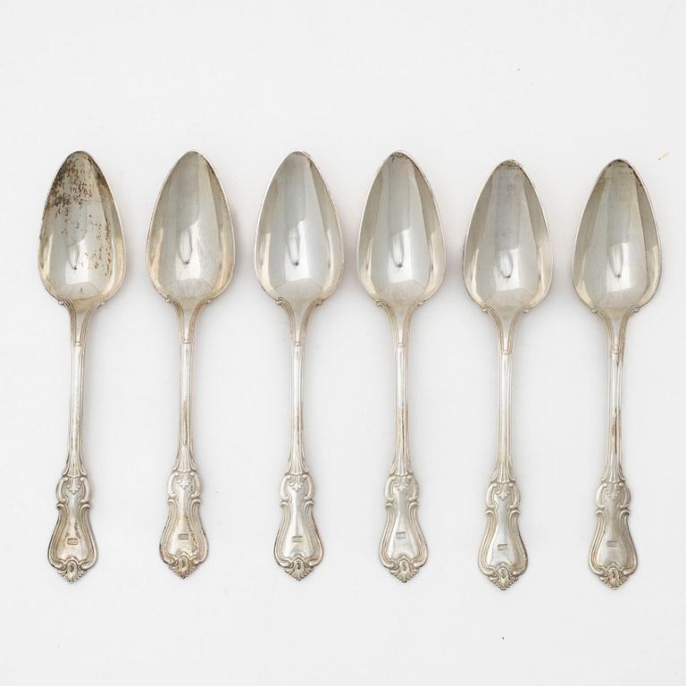 Matskedar, 6 st, silver, modell Olga, Hans Georg Vogt & Söner, Kristianstad, 1859.