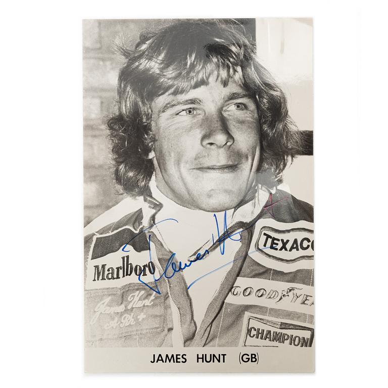 Signed letter from James Hunt to Smog Racing Division, 1969, together with a signed photograph of James Hunt.
