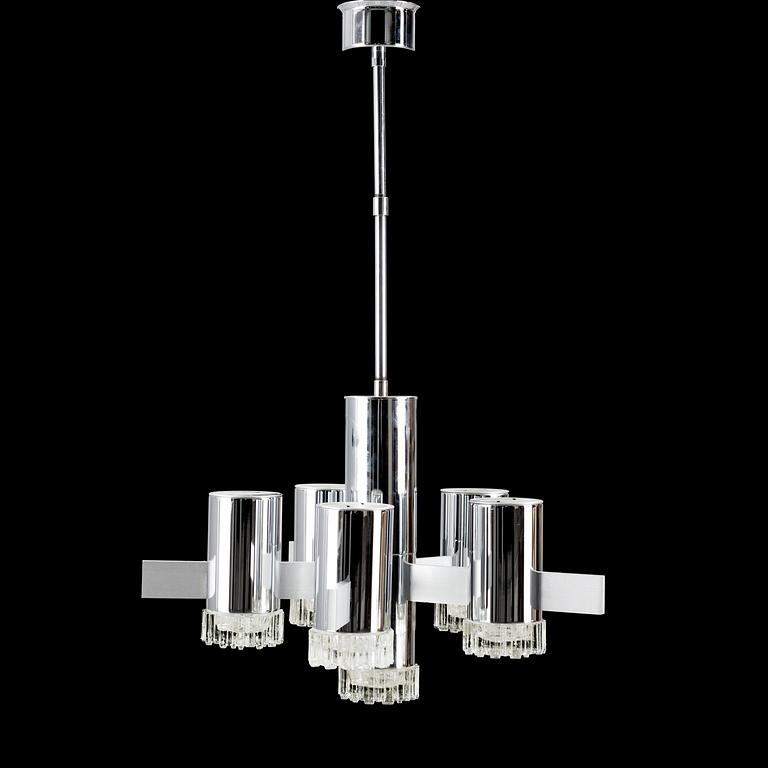 A Gaetano Sciolari six light 'Geometric series' chandelier, Italy 1970's.