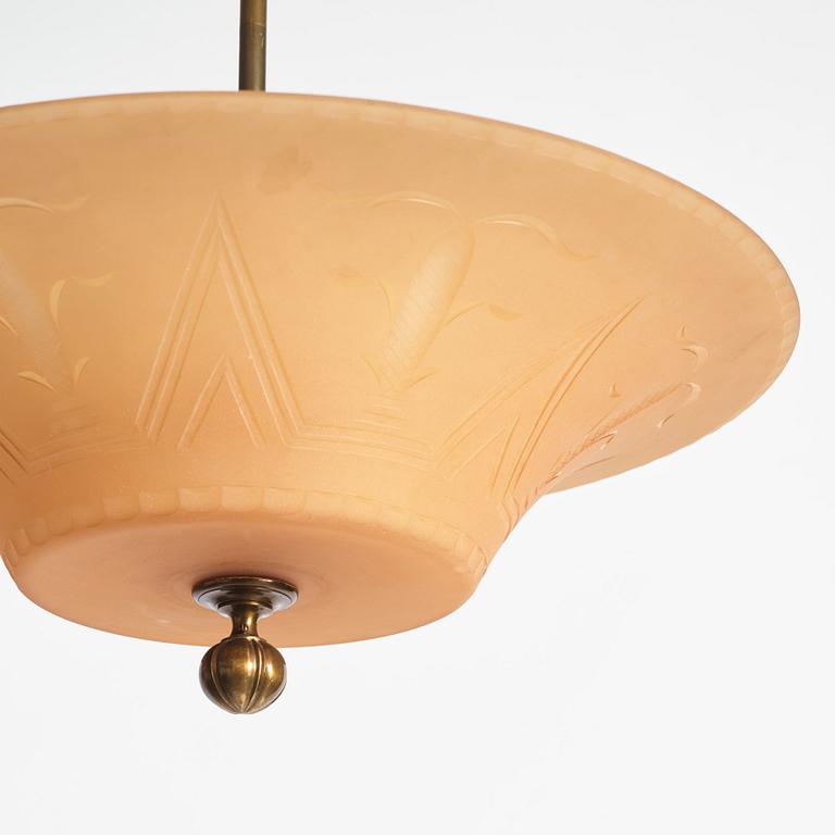 Edward Hald, & Erik Tidstrand, a ceiling lamp, Orrefors & Nordiska Kompaniet, 1920s-30s.