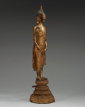 BUDDHA, bronserad och bemålad brons. Thailand, omkring 1900.