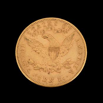 GULDMYNT, fine gold, 10 dollars, Liberty, USA. 1898. Vikt ca 17 gram.