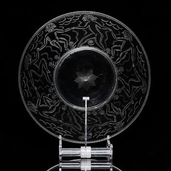 Edward Hald, an engraved glass bowl with plate, Orrefors, Sweden, 1926, model 305, engraved by Emil Goldmann.