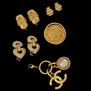 PARTI BIJOUTERIER, 5 delar, Chanel, Grossé, Yves Saint Laurent samt Givenchy, 1900-talets fjärde kvartal.