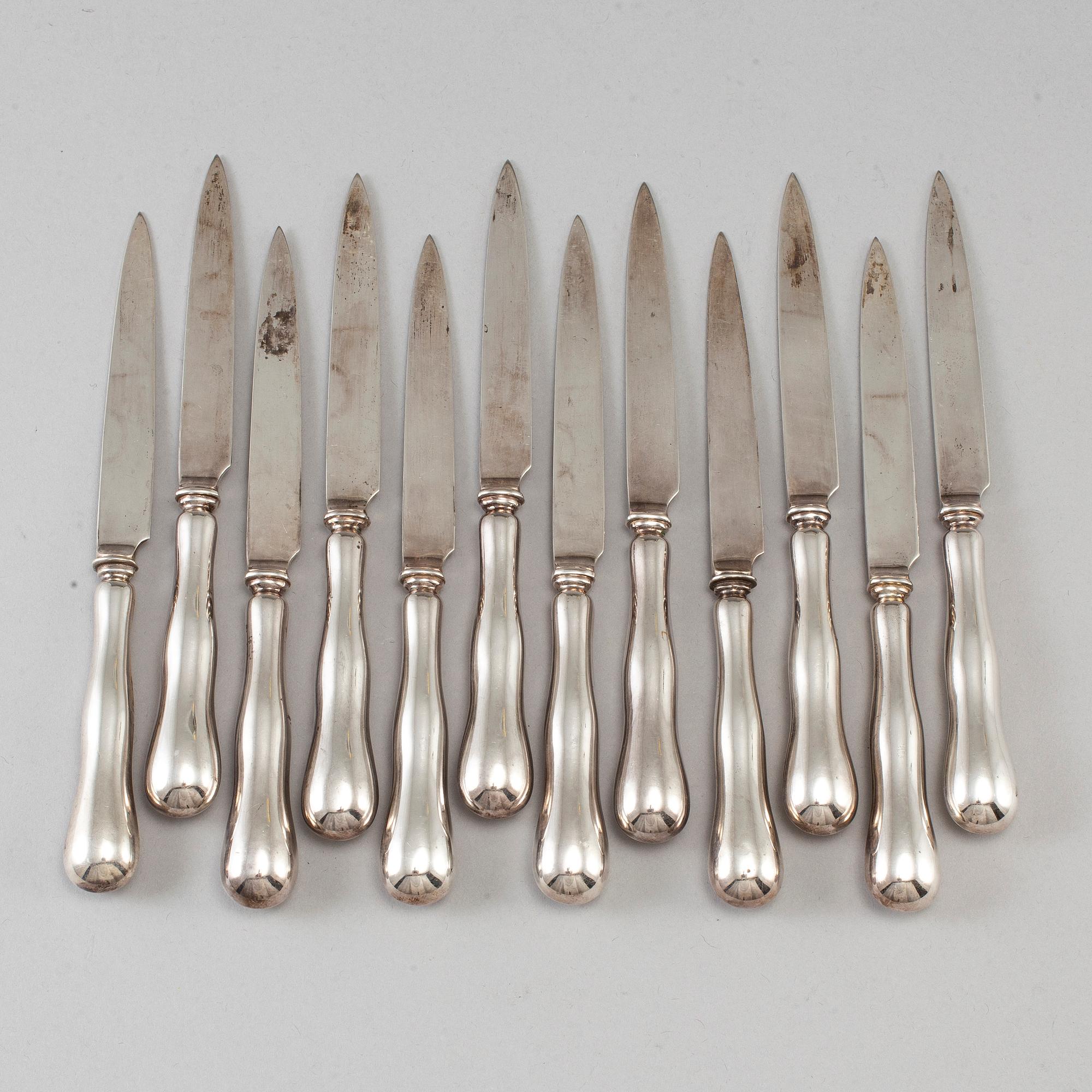 Ost-/fruktknivar 12 st, silver, Adolf Landoff & Son, Göteborg 1953.