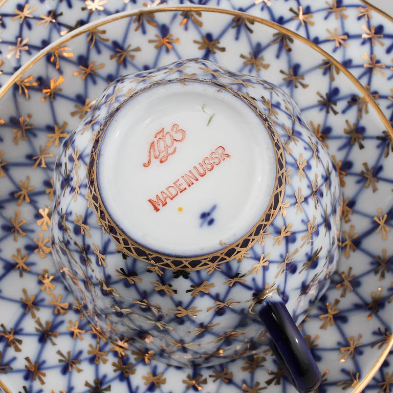 KAFFESERVIS, 16 delar, "Cobalt Net" Lomonosov, Made in USSR, 1900-tal.