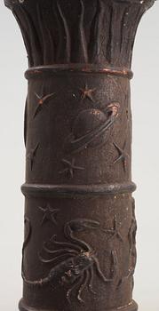 A Johannes Dahl copper and black lacquered cast iron sundial on column, Näfveqvarns Bruk.